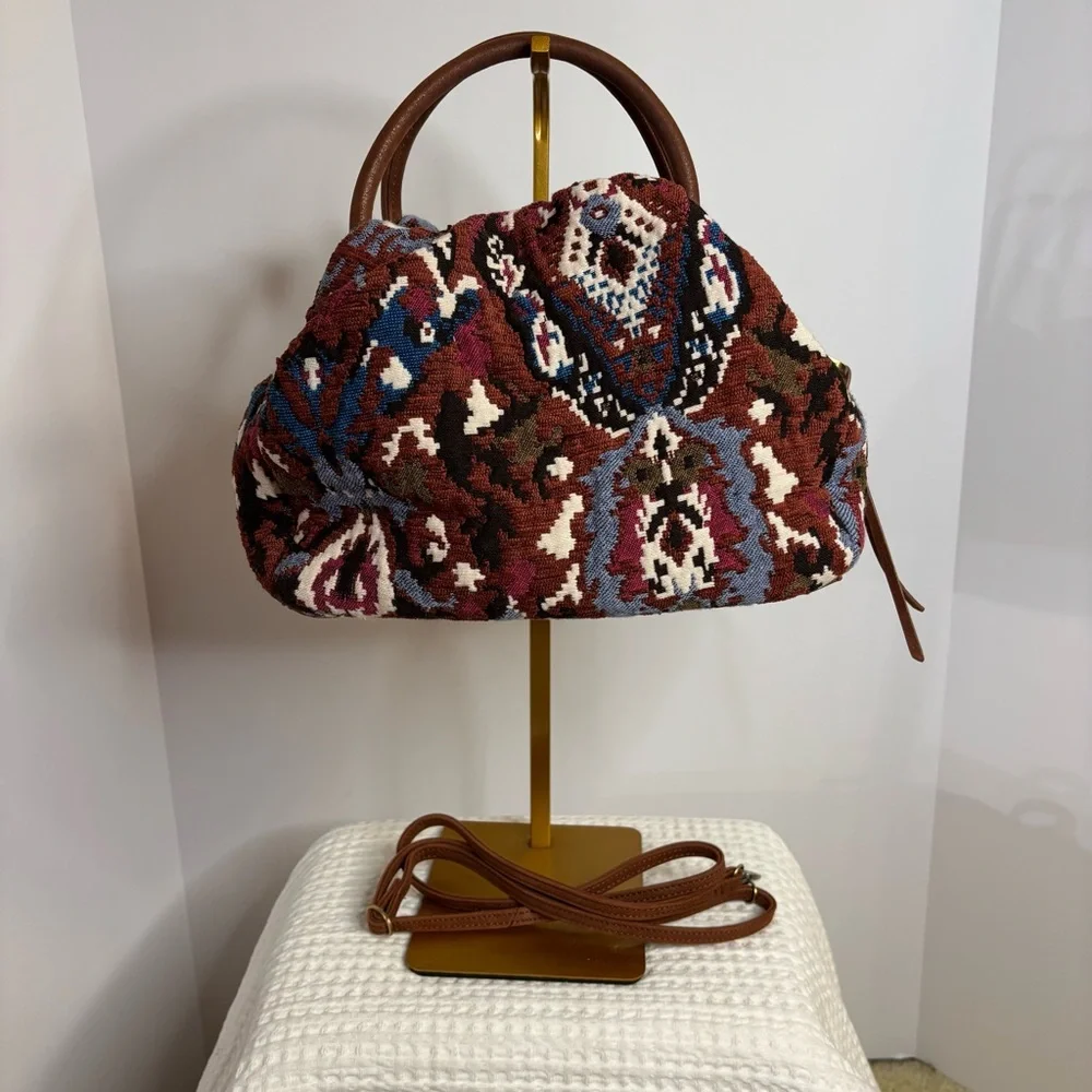 Hobo Darling Small Satchel Damask Tapestry Fabric and Leather Women's Bag